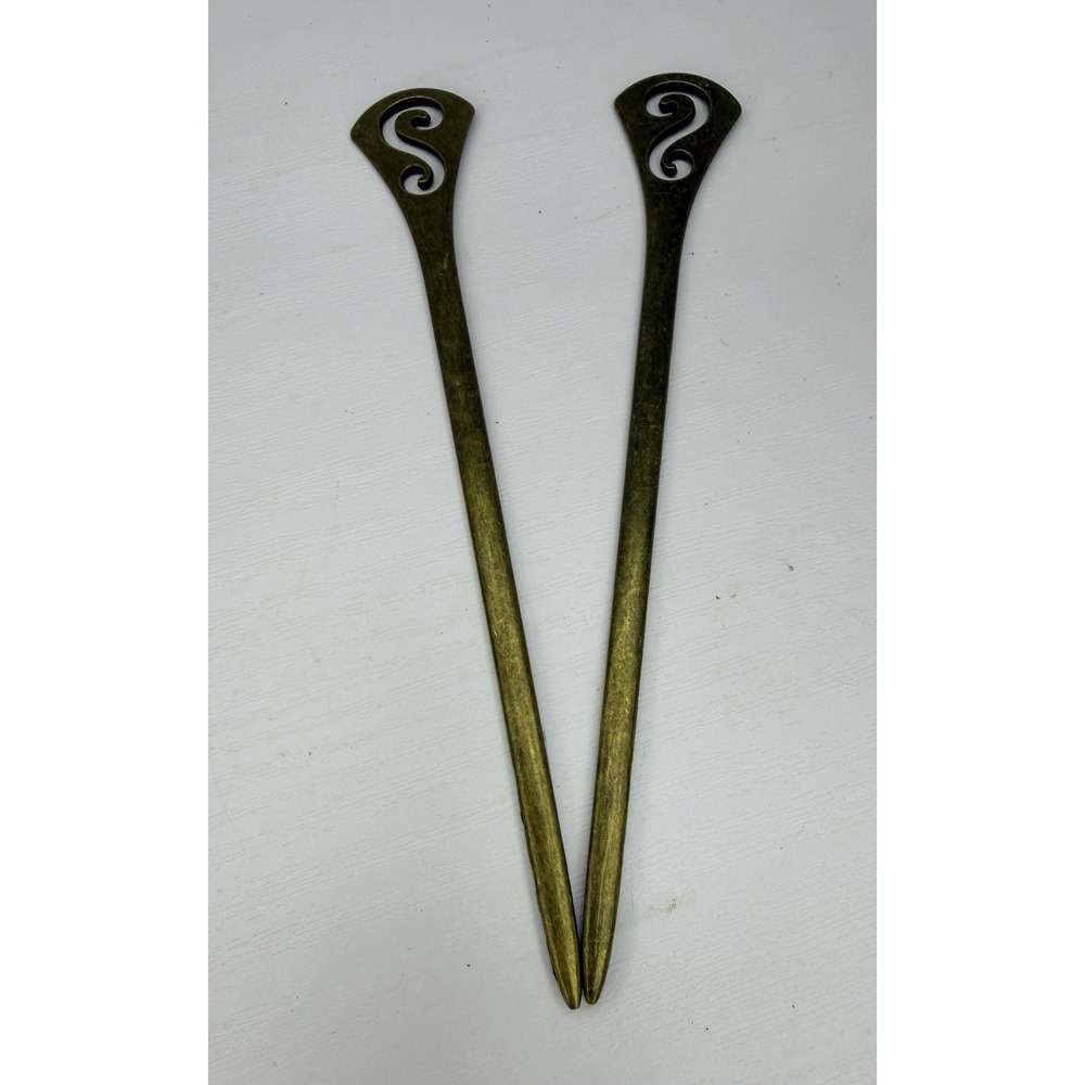 Vintage Bronze Initial Hair Stick Metal Hairpin Letter S & Design Hair Accessory